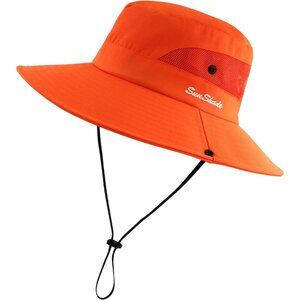 Unisex Orange Polyester Wide Brim Mesh Vent Chin Strap With Classic Cowboy Hat